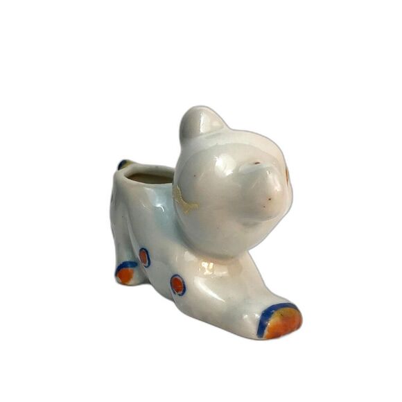Antique Japan Bonzo Dog Porcelain Lusterware 1920's 'Butt Up'  Toothpick Vase - Picture 6 of 12